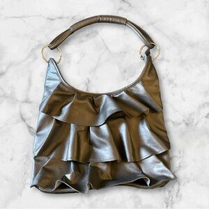 Cato Purse Silver ruffles with chrome Boho shoulder bag 12x4 x10 zi…